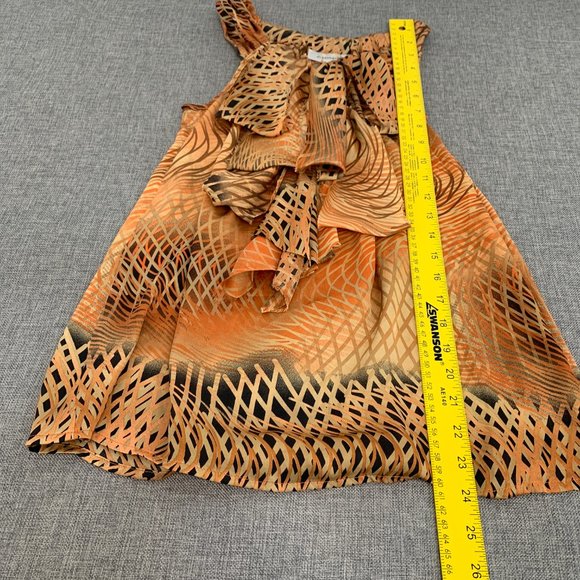 Dressbarn Unique Beautiful Sleeveless Top Abstract Art Small Orange tan Black - Picture 6 of 11